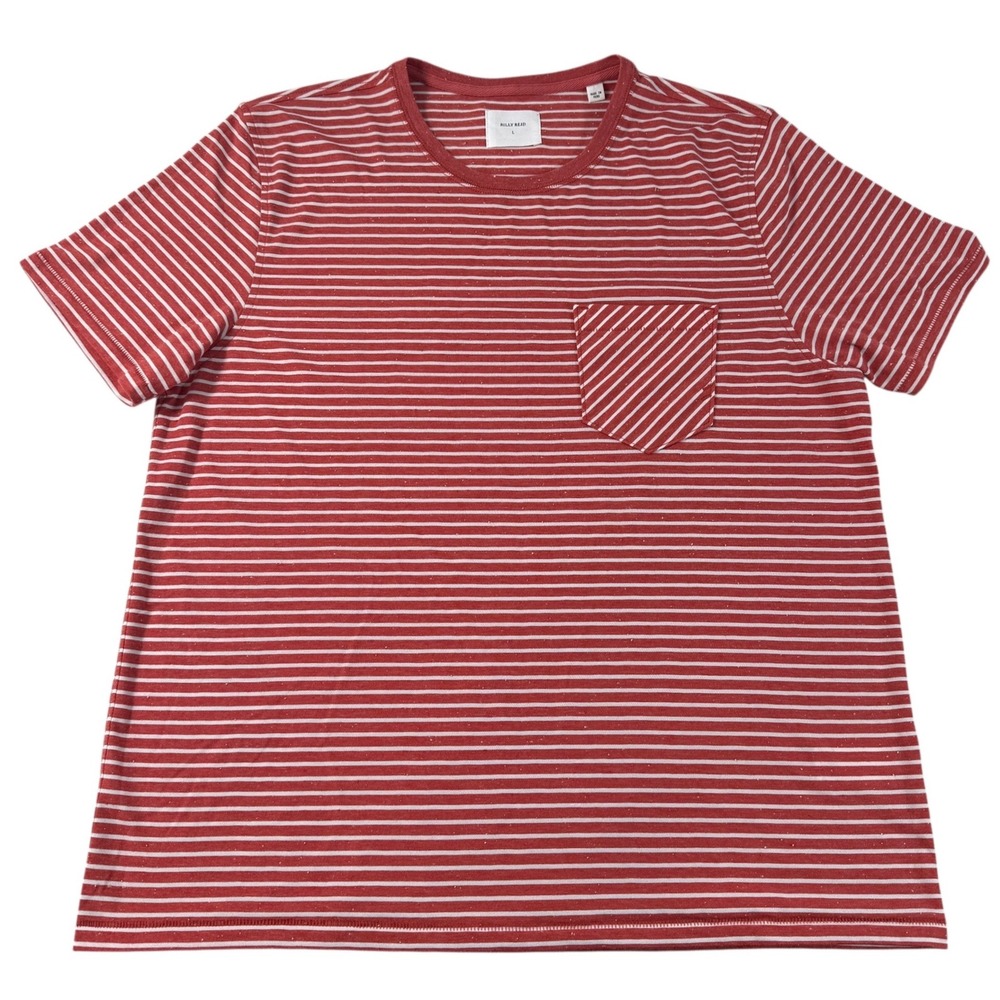 Billy Reid Mens Red White Striped Pocket T-Shirt Size Large Peru Nautical Casual